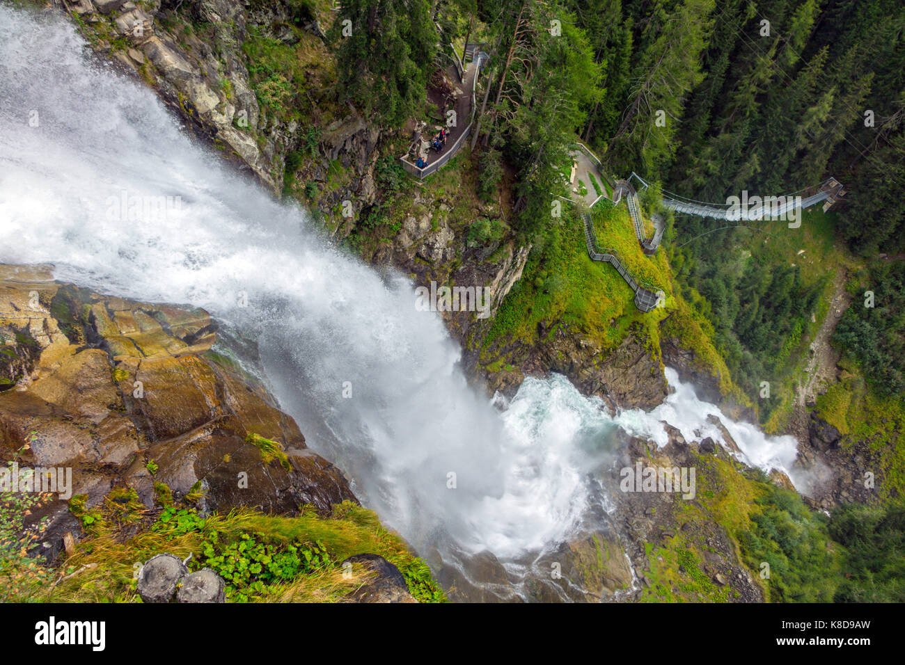 Via ferrata à cascade Stuibenfall, Otztal, vallée, Tirol, Autriche. Banque D'Images