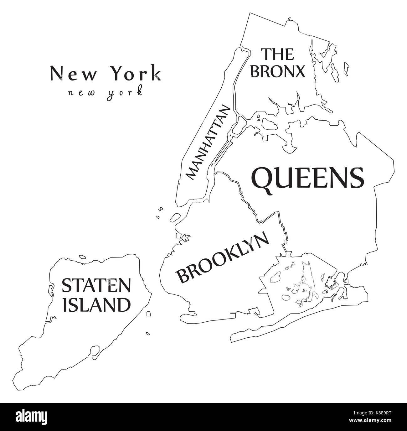 Carte Des Arrondissements De New York Banque D Images D Tour Es Alamy   Plan De La Ville Moderne New York City De L Usa Avec Les Quartiers Et Les Titres Contour Plan K8e9rt 