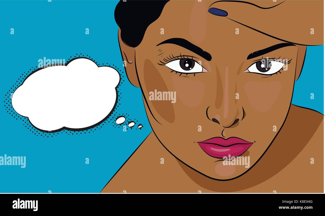 Afro American girl thinking de smth, doux rêves, vector illustration Illustration de Vecteur