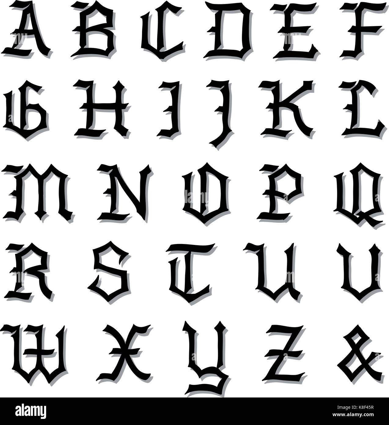 Vector illustration d'un Alphabet gothique dessiné à la main vintage en majuscules, écrit en noir Illustration de Vecteur