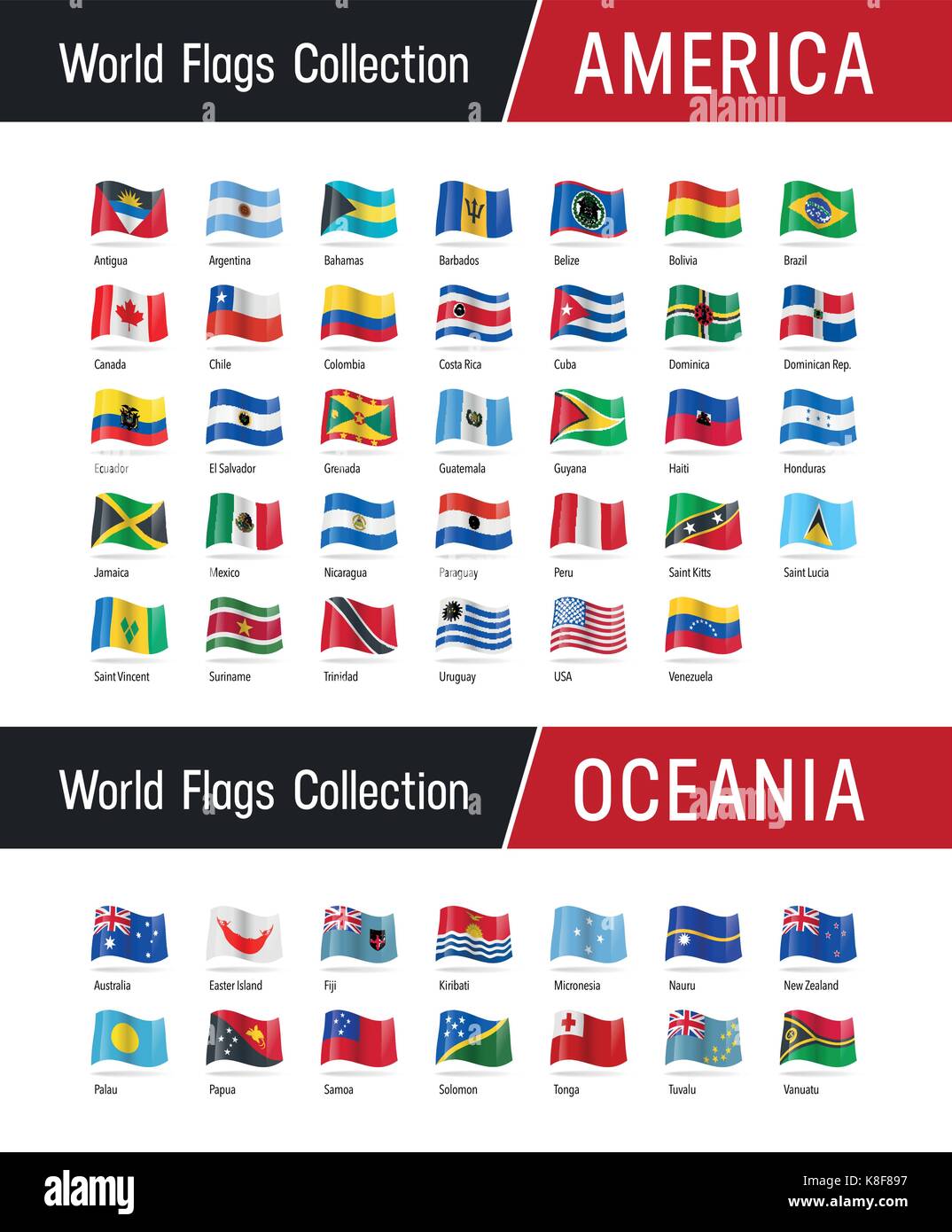 Drapeaux de l'Amérique et l'Océanie, ondulant dans le vent - vector ...