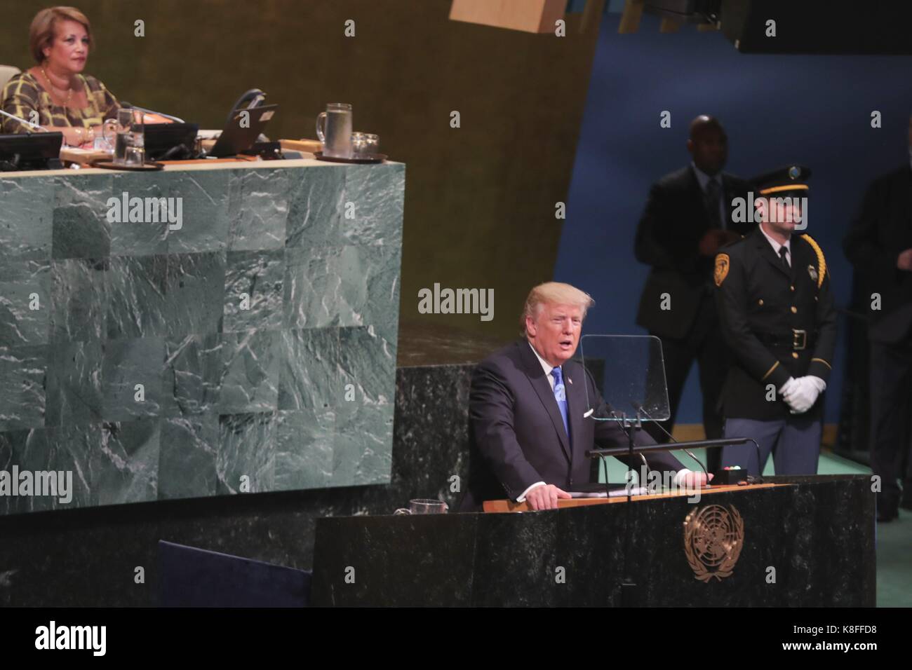 Organisation des Nations Unies, New York, USA, 19 septembre 2017 - Le président américain, Donald Trump, prendre la parole à la 72e assemblée générale aujourd'hui au siège des Nations unies à New York. photo : Luiz rampelotto/europanewswire dans le monde d'utilisation | Banque D'Images