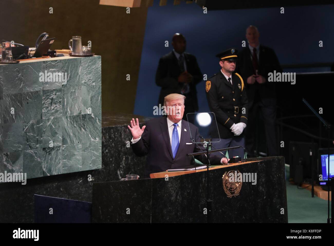 Organisation des Nations Unies, New York, USA, 19 septembre 2017 - Le président américain, Donald Trump, prendre la parole à la 72e assemblée générale aujourd'hui au siège des Nations unies à New York. photo : Luiz rampelotto/europanewswire dans le monde d'utilisation | Banque D'Images