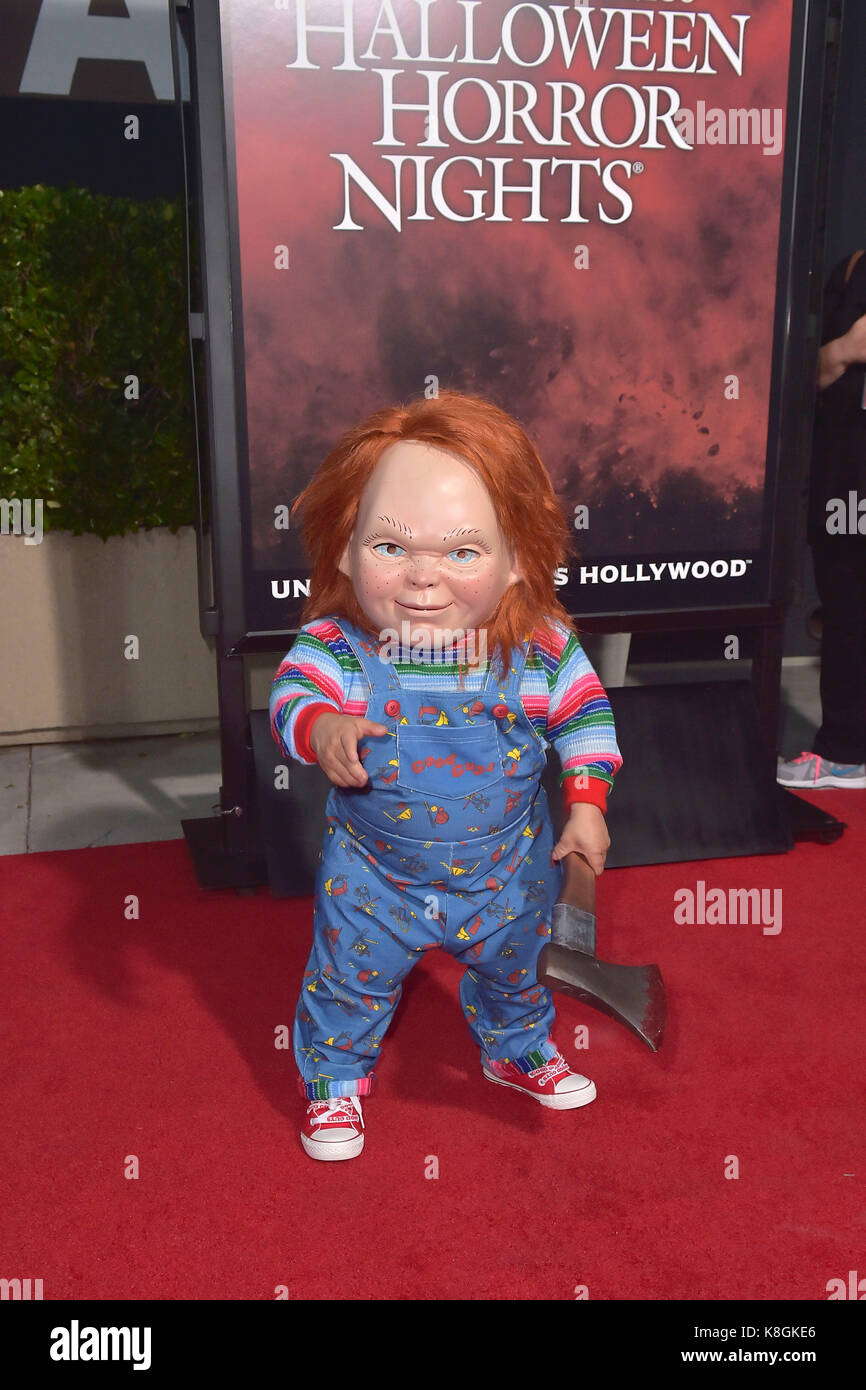 Chucky participe à l'inauguration de la soirée Halloween Horror Nights aux studios Universal le 15 septembre 2017 à Universal City, en Californie. Banque D'Images