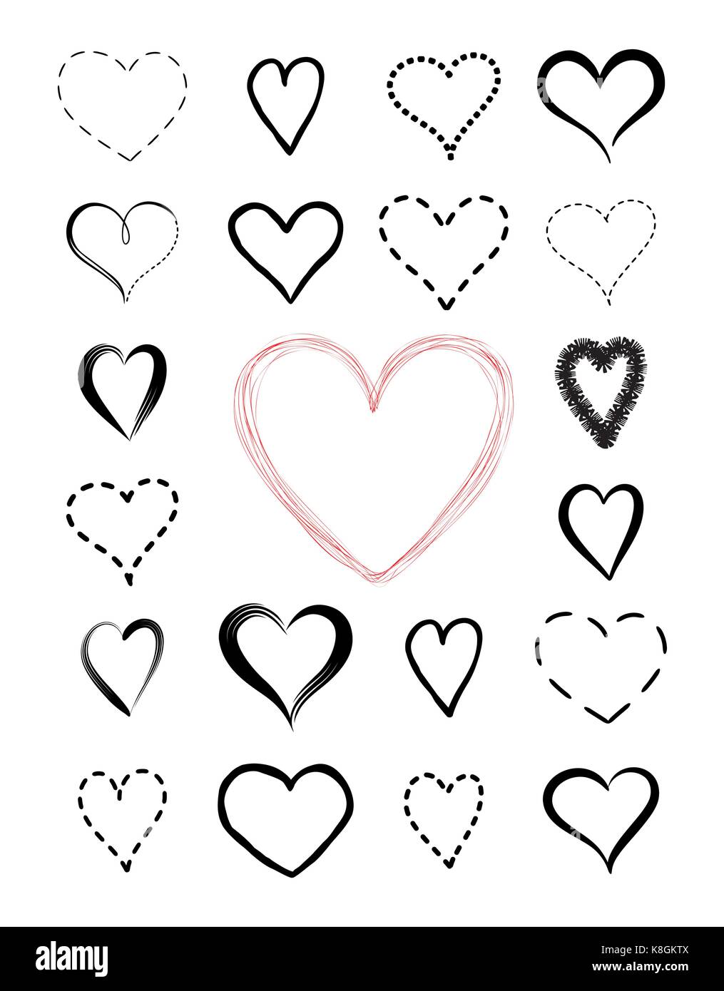 Love Heart doodle icon set. valentine's holiday greeting signe Illustration de Vecteur