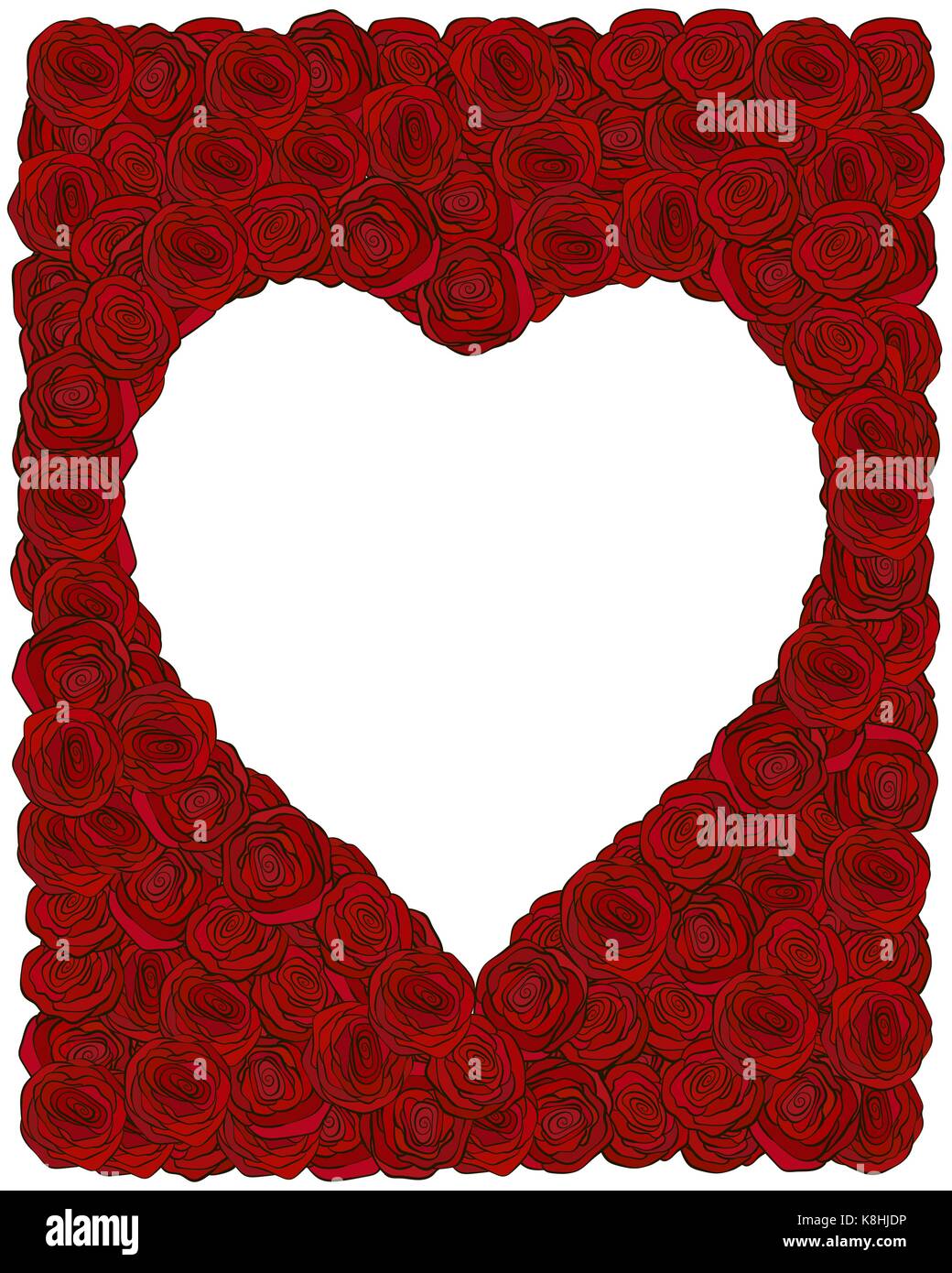 Cadre fait de roses rouges en forme de coeur avec place pour le texte pour la saint valentin décoration mariage journée ou design Illustration de Vecteur