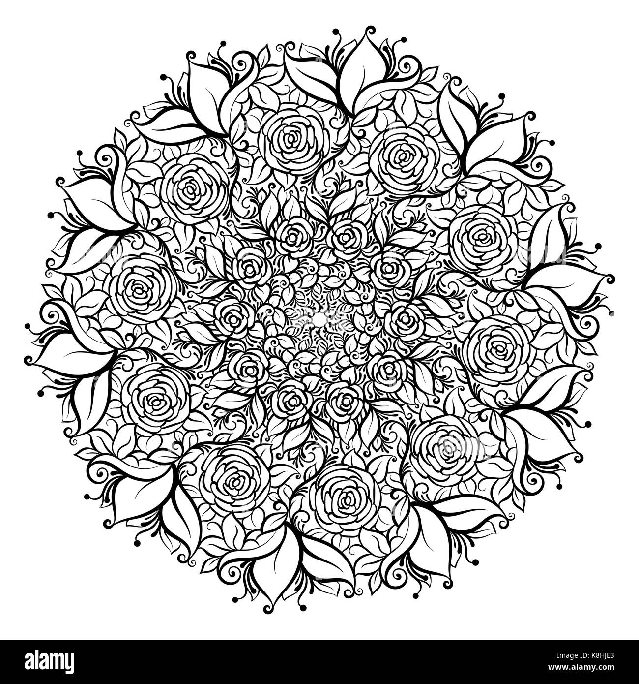 Décoré à la main rose fleur dans la couronne de feuilles et bâtons. vector illustration isolé. invitation élément. tatouage, astrologie, alchimie, un boho Illustration de Vecteur