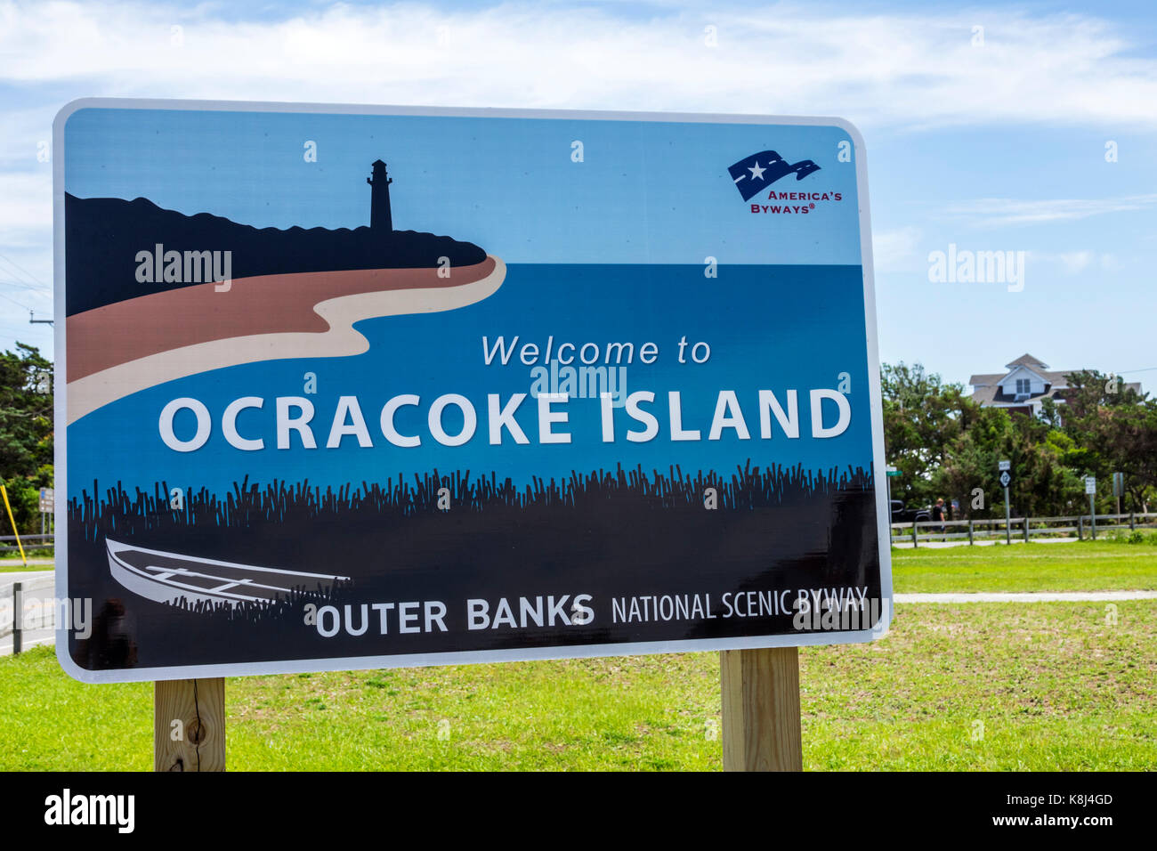 North Carolina,NC,Outer Banks,Ocracoke Island,National Scenic Byway,Welcome,Sign,NC170518083 Banque D'Images