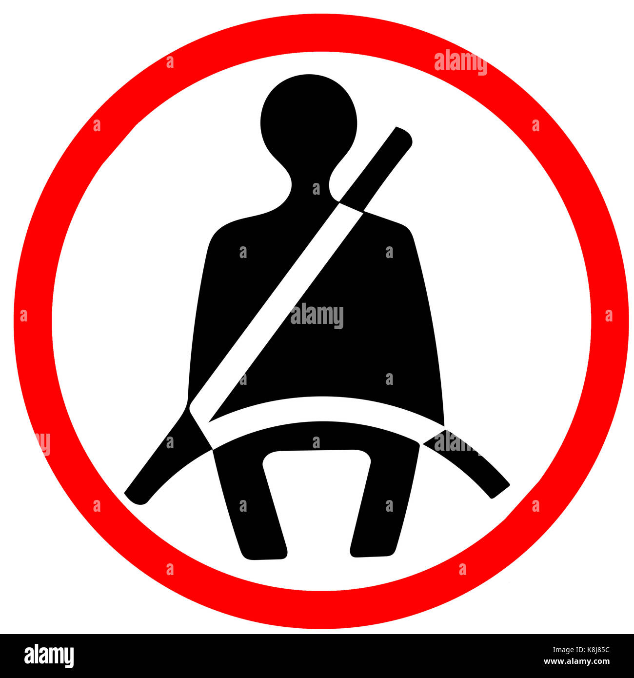 Attacher la ceinture de sécurité d'interdiction rouge symbole  d'avertissement. sign on white background Photo Stock - Alamy