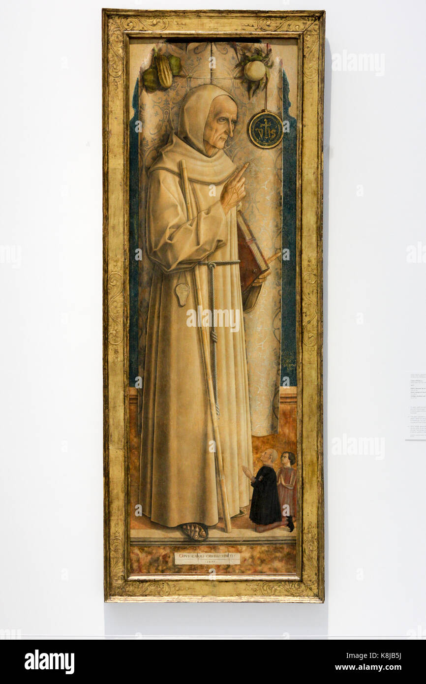 Saint-Jacques des Marches (1391-1476). Huile sur tableau peint patiné par Carlo Crivelli en 1477. Banque D'Images