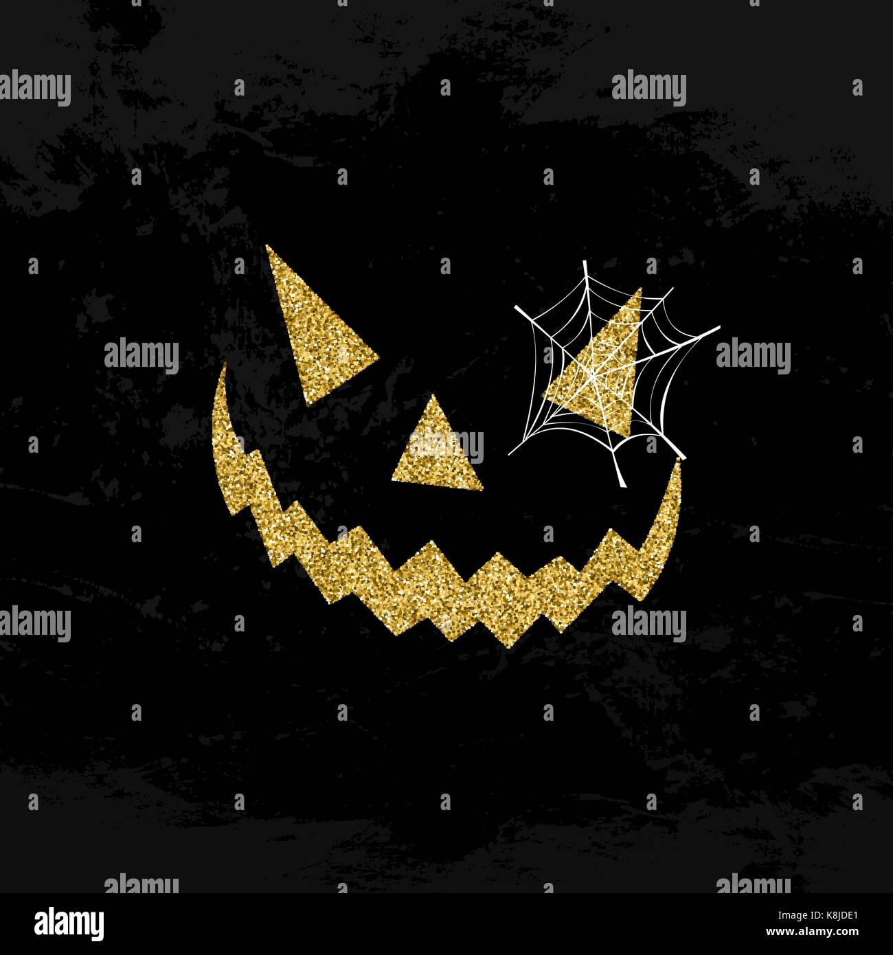 Halloween face symbole concept illustration, Jack O' Lantern réalisé de poussière glitter or sur fond noir. eps10 vector. Illustration de Vecteur