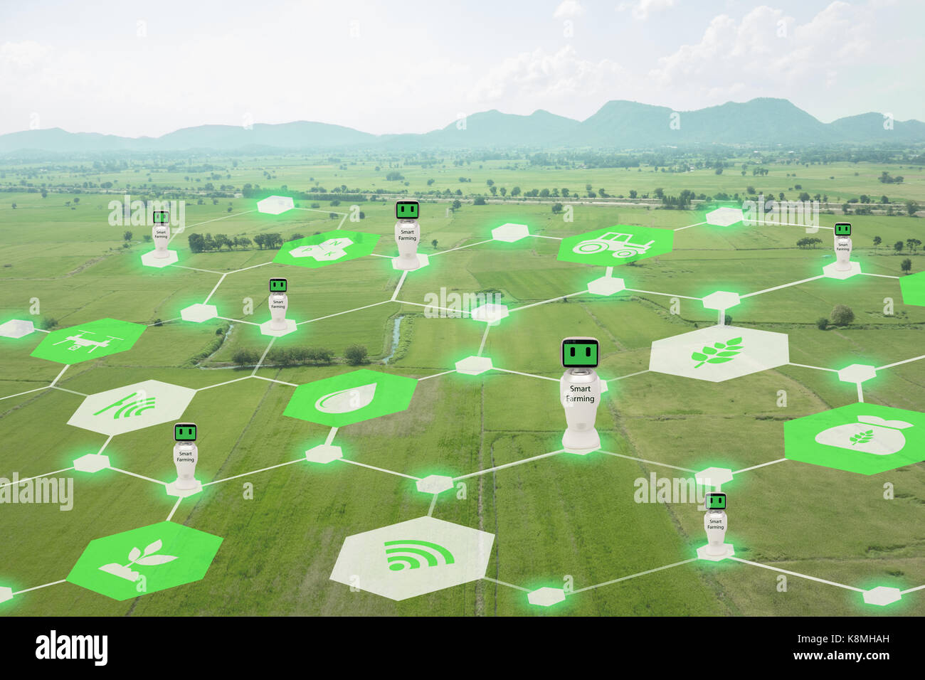Iot, internet des objets, de l'agriculture, concept robotique intelligente (intelligence artificielle/ AI) pour utiliser le contrôle de gestion , , la surveillance et détecter avec t Banque D'Images