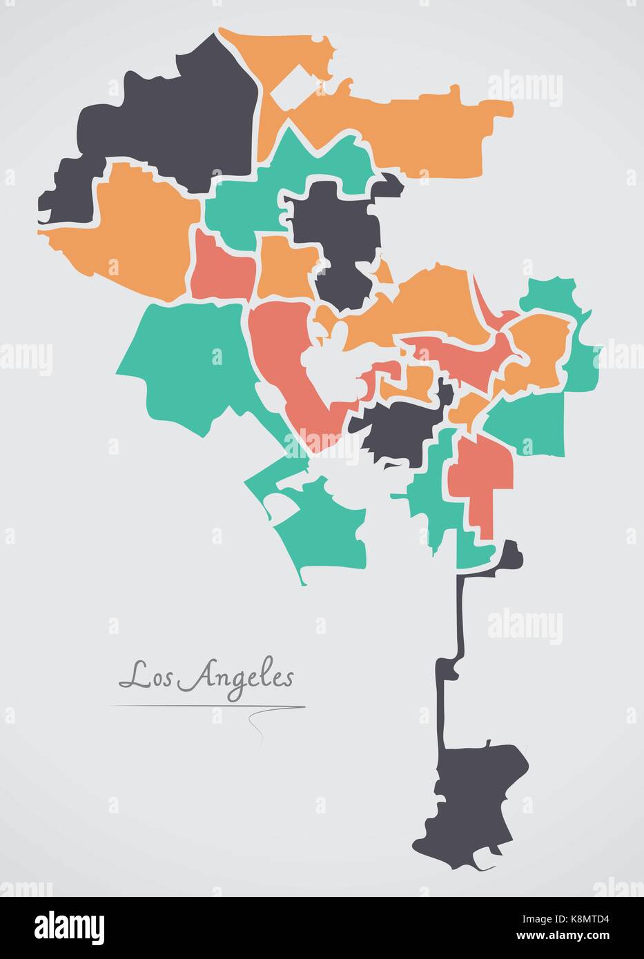 Los angeles voir la carte avec les quartiers et les formes rondes modernes Illustration de Vecteur