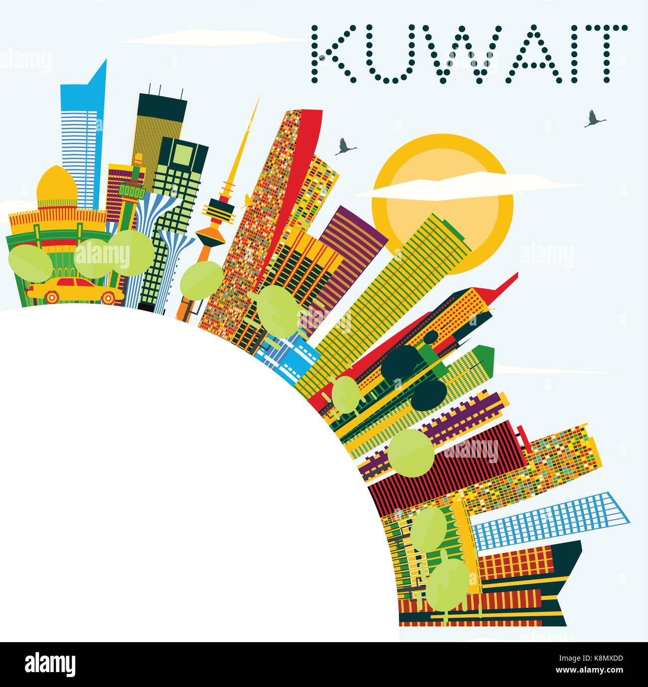 Le Koweït avec toits de bâtiments, de couleur bleu ciel et espace copie. vector illustration. Les voyages d'affaires et tourisme concept avec l'architecture moderne. Illustration de Vecteur