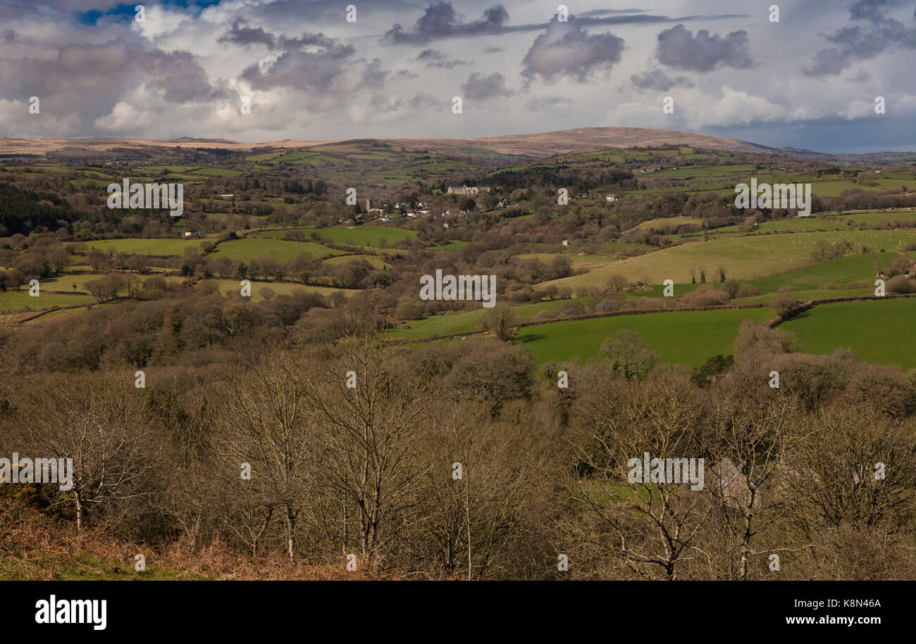Vue sur east Dartmoor de Hunter's Tor en direction de North Bovey, Devon Banque D'Images