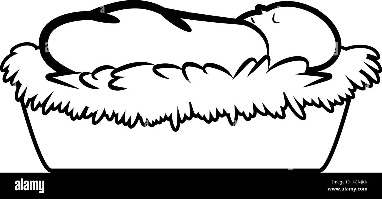 Jésus crèche de Noël, symbole vecteur icône contour design. illustration isolé sur fond blanc. Illustration de Vecteur