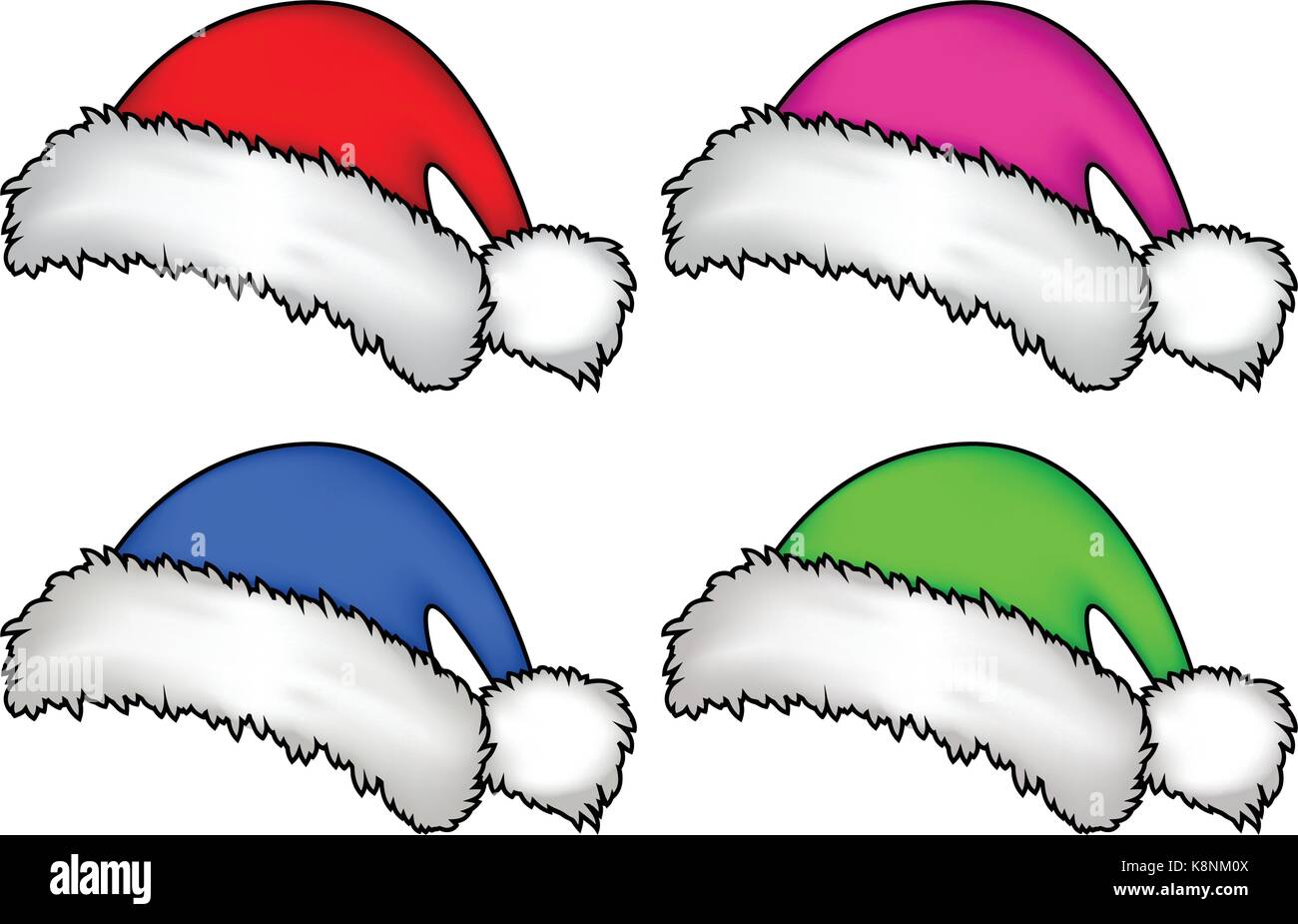 Santa hat, Noël cap icon set, symbole, design. Vector illustration d'hiver isolé sur fond blanc. Illustration de Vecteur