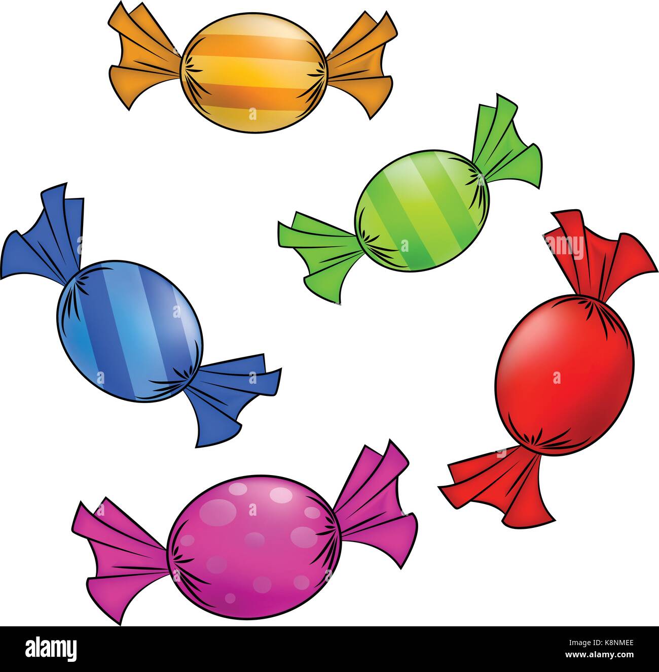 Bonbons emballés de Noël ensemble. Emballés colorés doux, goody dans un morceau de papier. Vector illustration isolé sur un fond blanc. Illustration de Vecteur