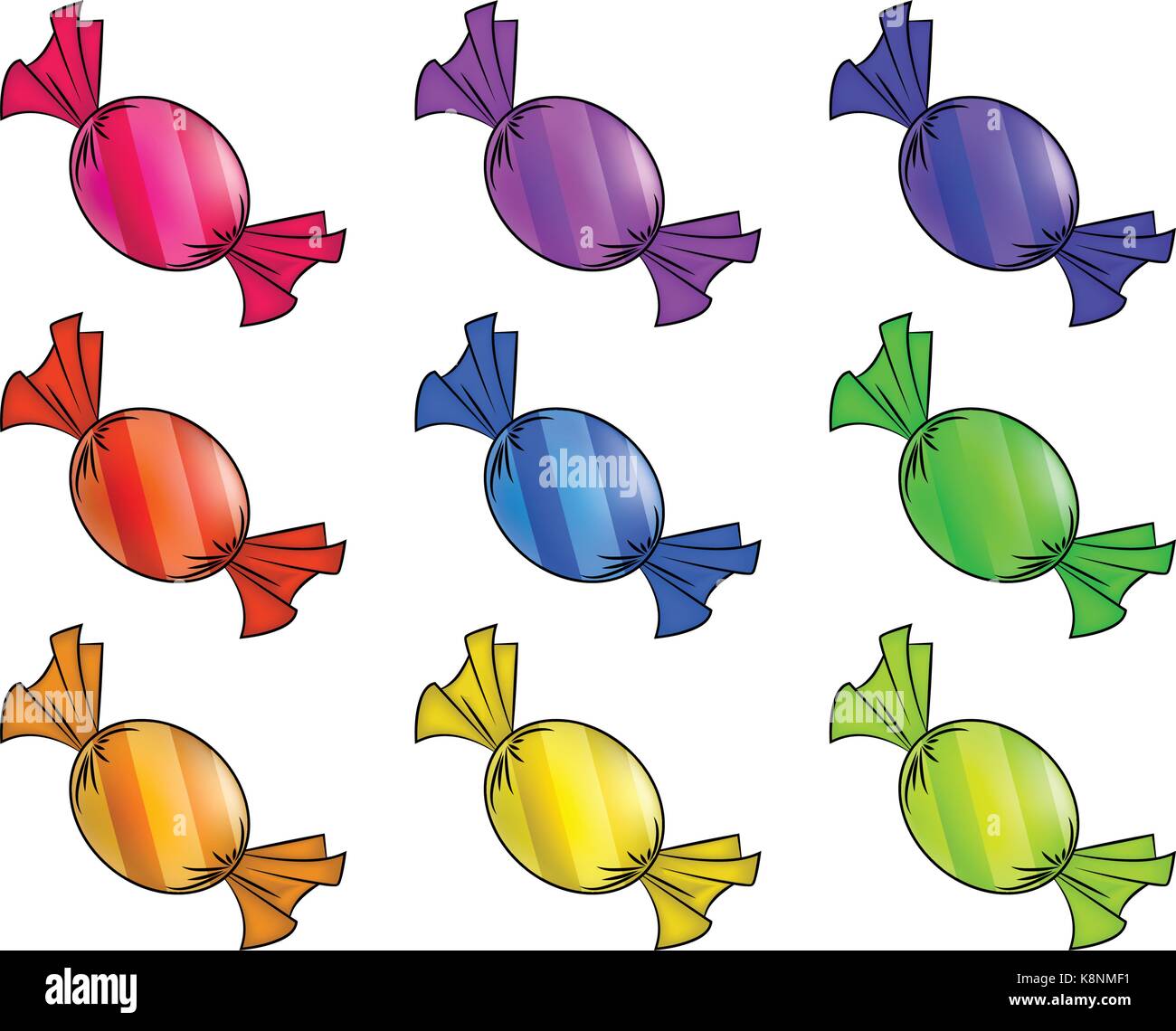 Bonbons emballés de Noël ensemble. Emballés colorés doux, goody dans un morceau de papier. Vector illustration isolé sur un fond blanc. Illustration de Vecteur