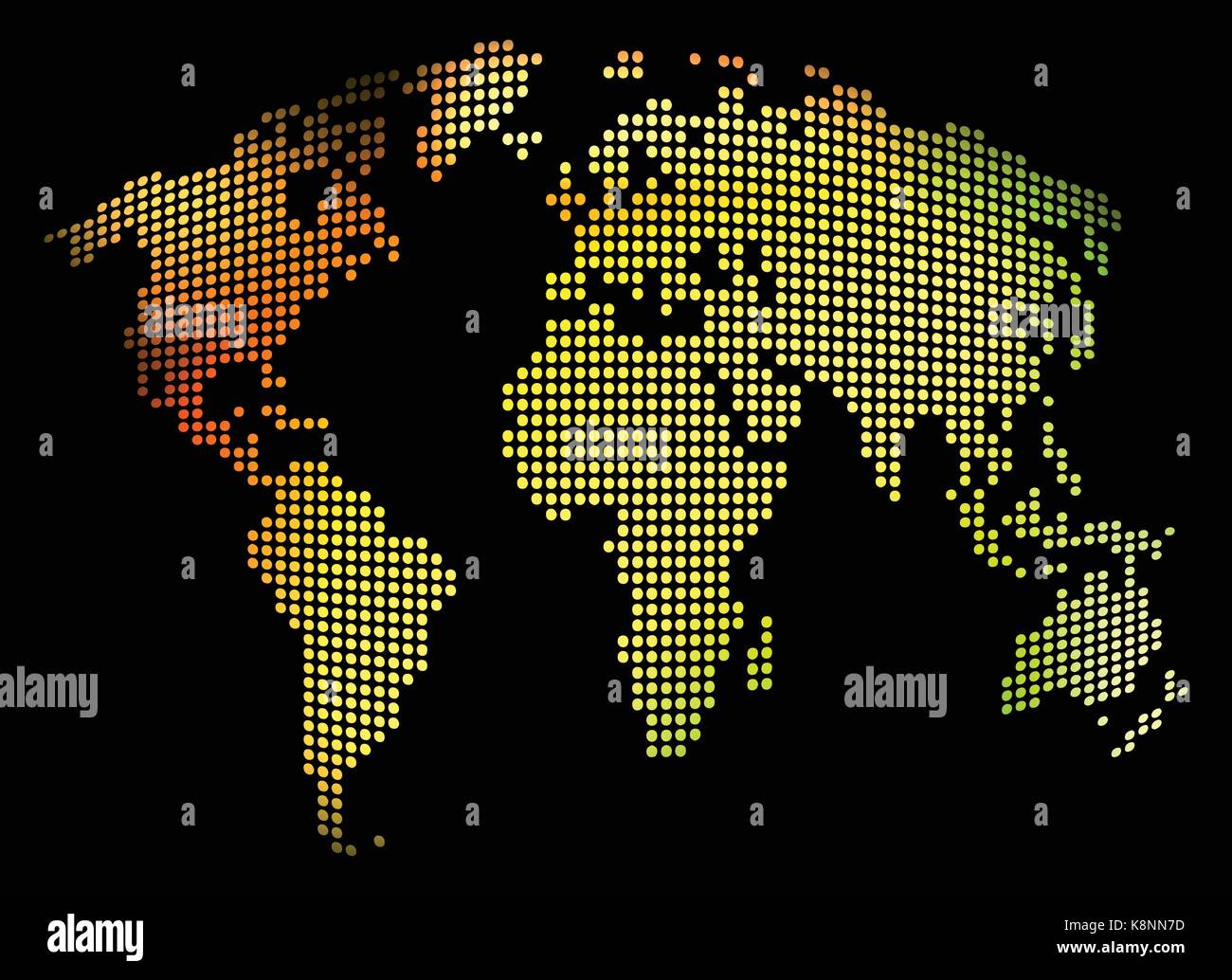 Carte du monde - abstract background vector en pointillés. Illustration en couleurs - jaune, orange, vert. Illustration de Vecteur