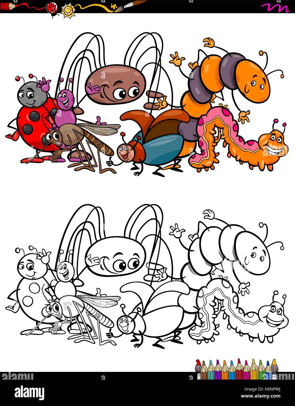 Cartoon illustration de personnages animaux insectes activité de coloriage de groupe Illustration de Vecteur