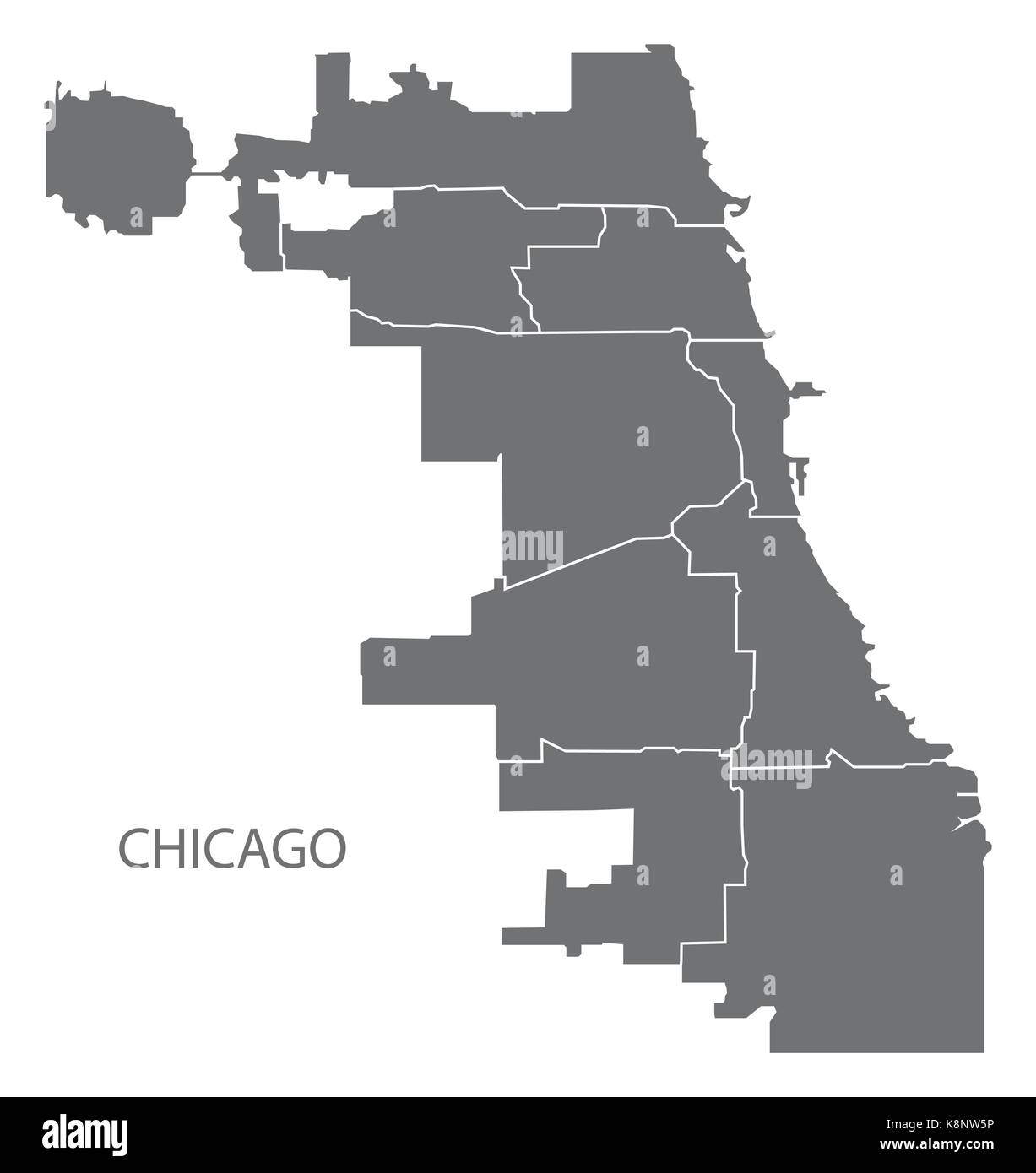 Plan de la ville de Chicago avec les quartiers gris illustration forme silhouette Illustration de Vecteur