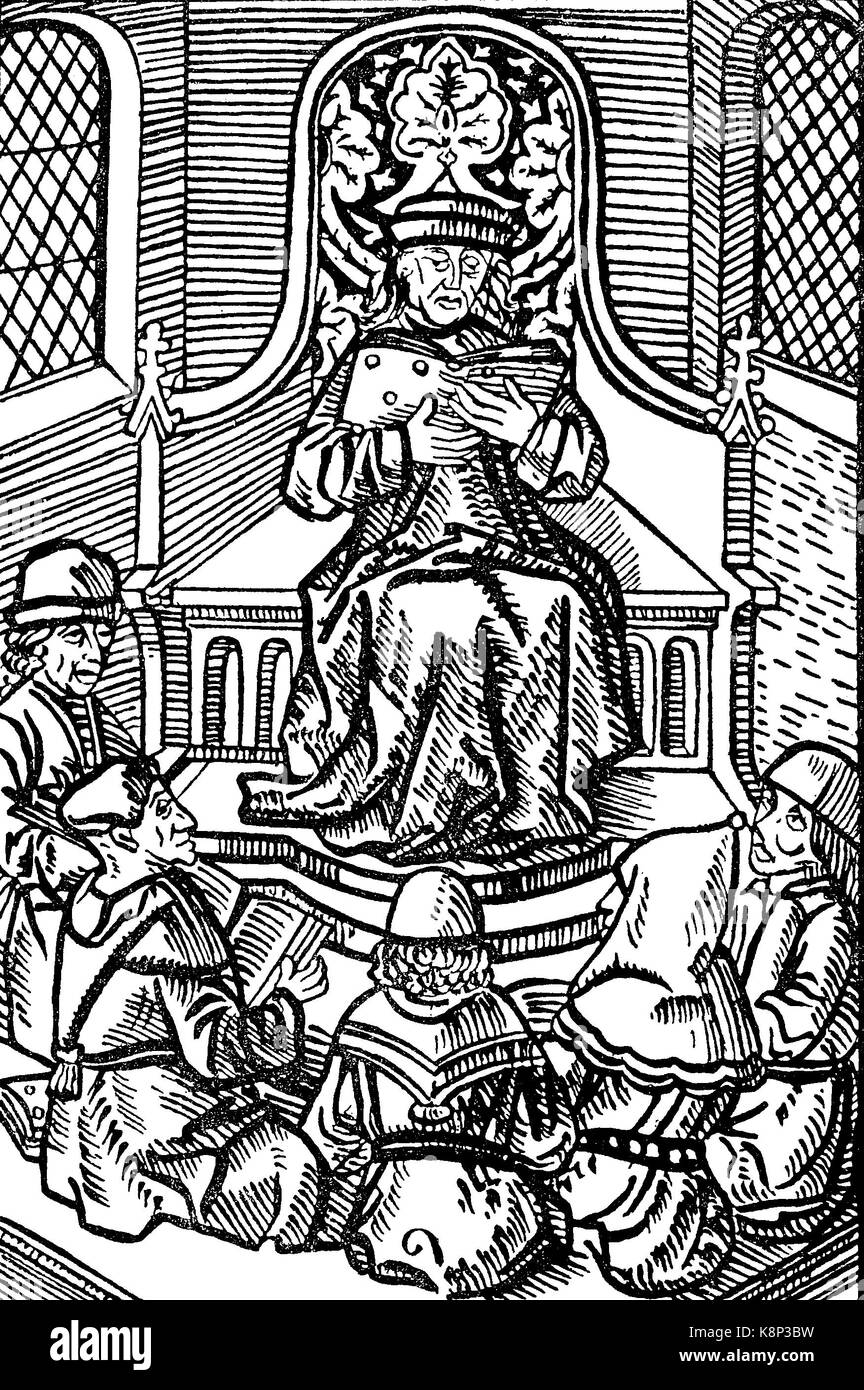 Conférence d'un professeur d'université en Allemagne, inférieur en Niederdeutschland Universitätslehrers Vorlesung von, 1490, l'amélioration numérique reproduction d'une gravure sur bois, publié dans le 19e siècle Banque D'Images