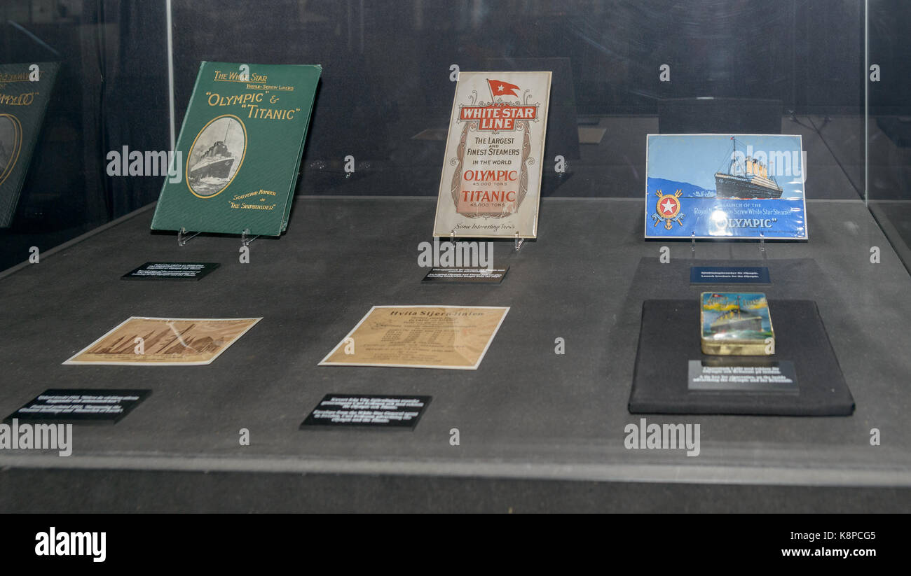 Malmö, Suède. 20 septembre, 2017. exposition itinérante sur la catastrophe du titanic à ouverture malmömässan. souvenirs. tommy lindholm/Alamy live news Banque D'Images