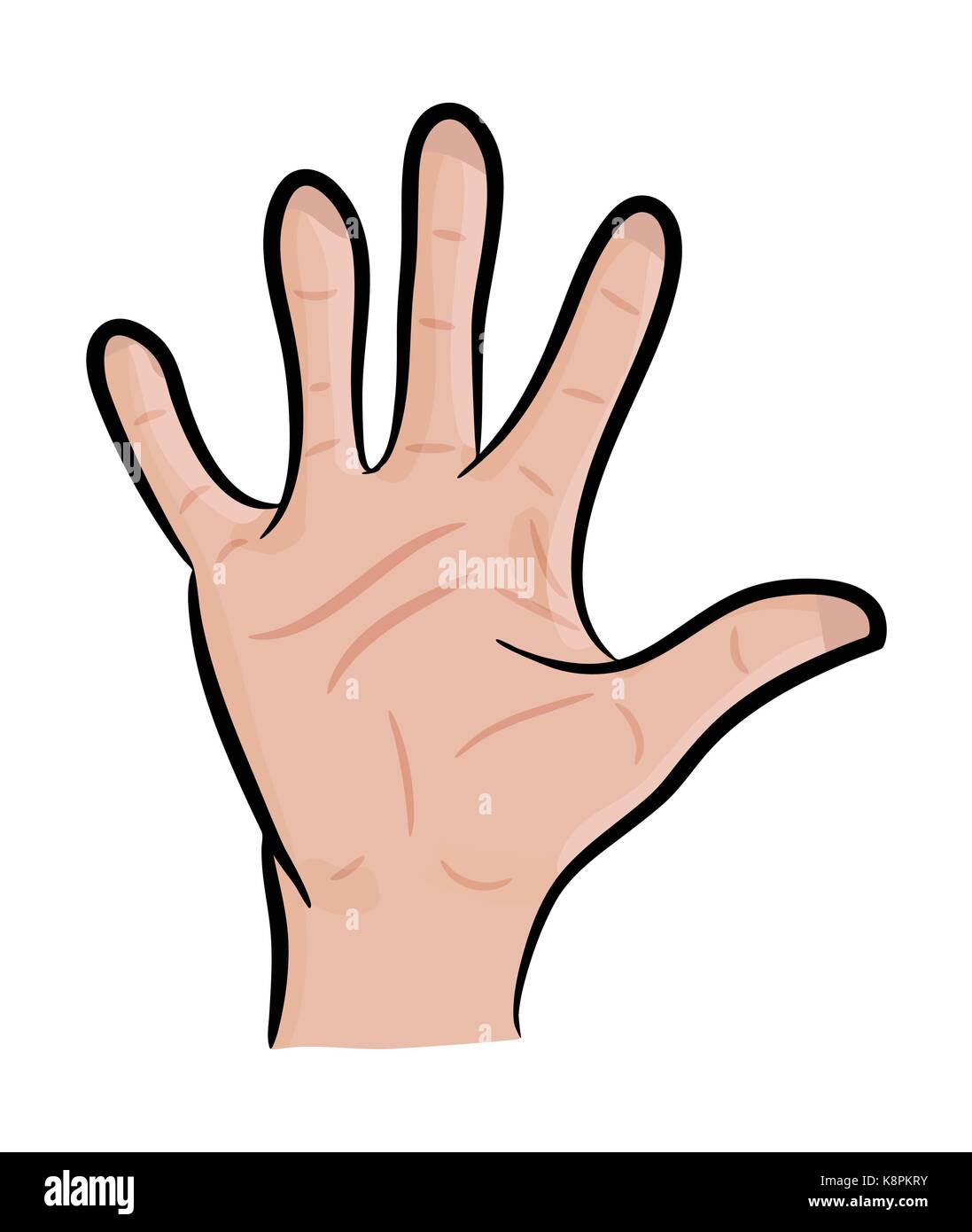 Image de caricature main humaine, le geste paume ouverte, en agitant, . Vector illustration isolé sur fond blanc. Illustration de Vecteur