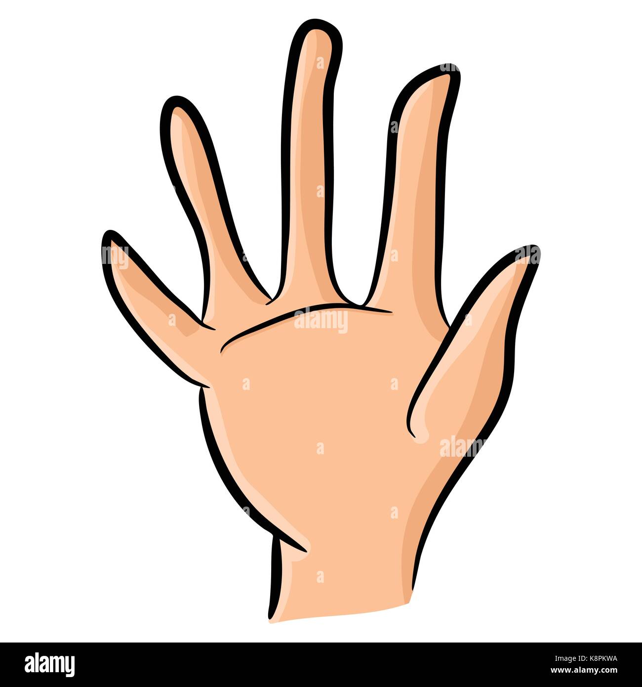 Image de caricature main humaine, le geste paume ouverte, en agitant, . Vector illustration isolé sur fond blanc. Illustration de Vecteur