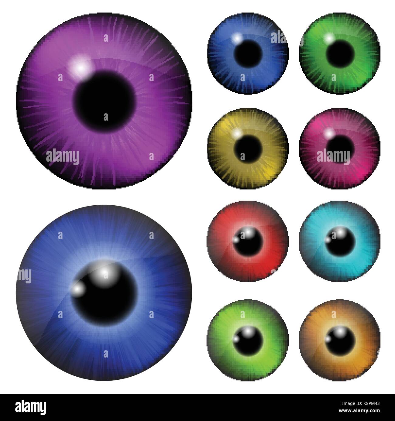 Ensemble de pupille de l'oeil, l'iris, eye ball eye. Vector illustration réaliste isolé sur fond blanc. Illustration de Vecteur
