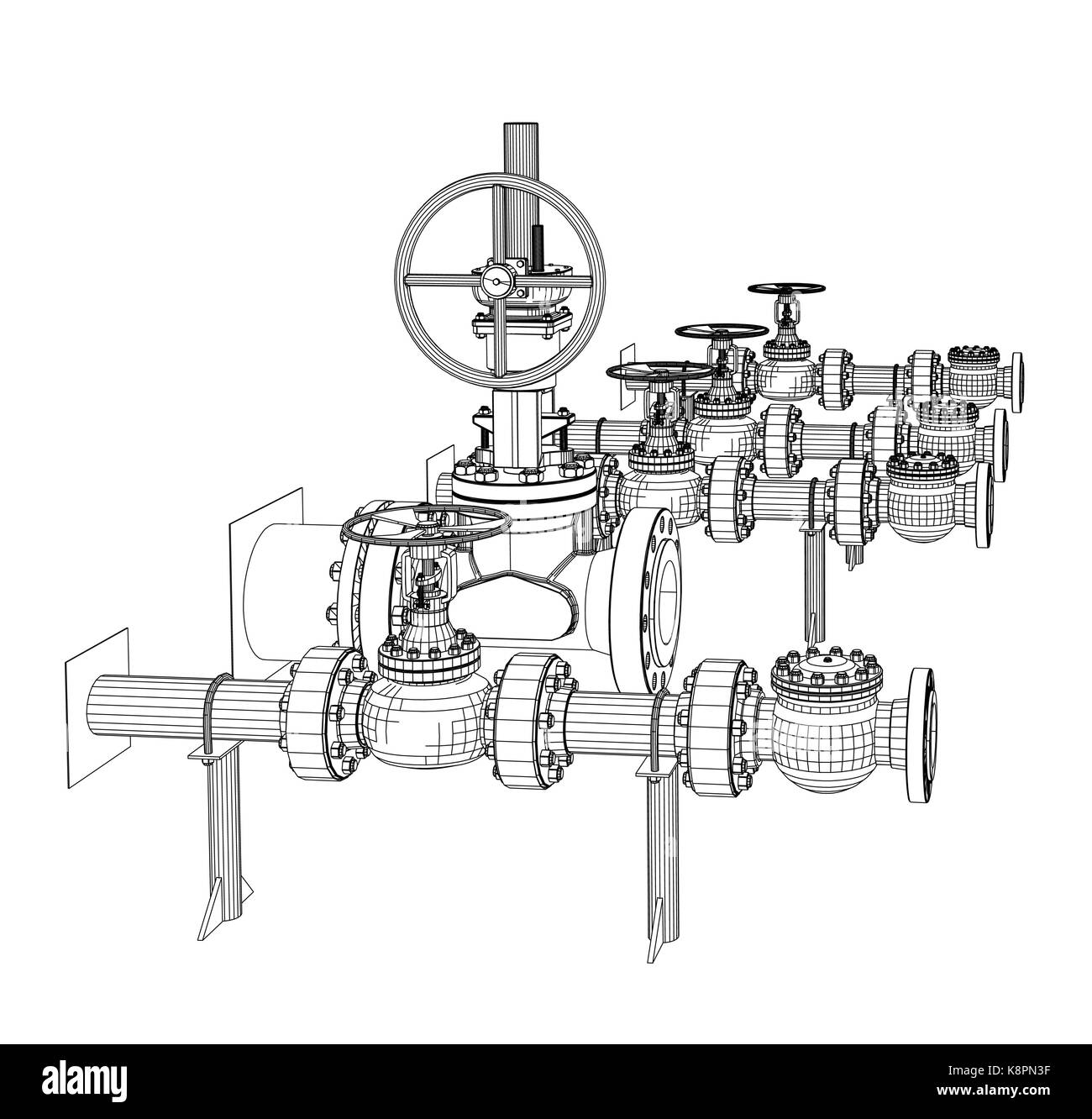 Robinetterie industrielle en fil de fer Illustration de Vecteur