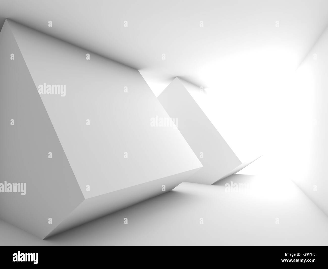 Abstract white salle vide de l'intérieur, fenêtre lumineuse en forme de cube et de l'installation, l'illustration 3D render Banque D'Images