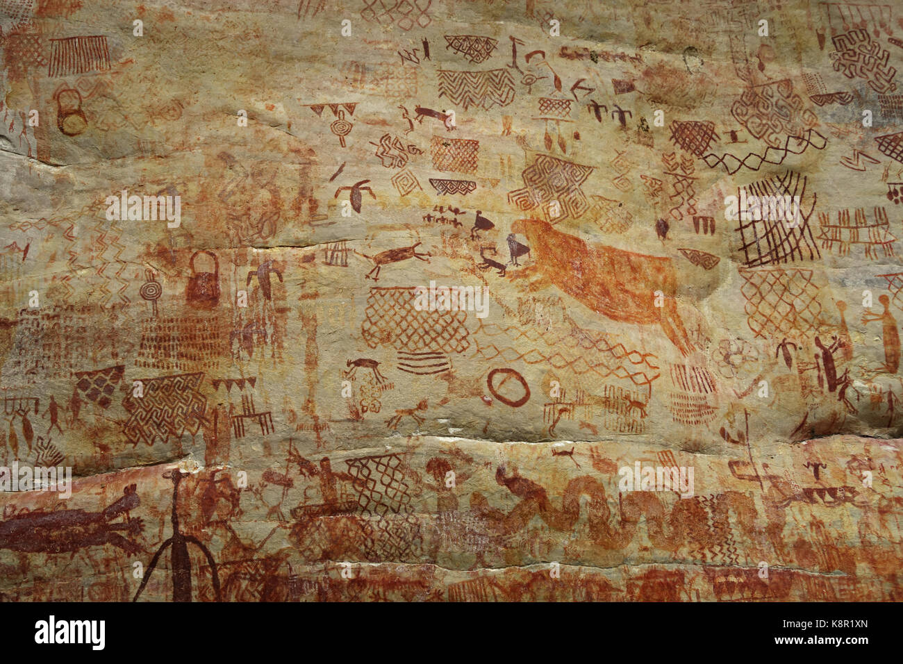 L'art rupestre préhistorique, peintures sur l'abri de la falaise la lindosa, Colombie Banque D'Images