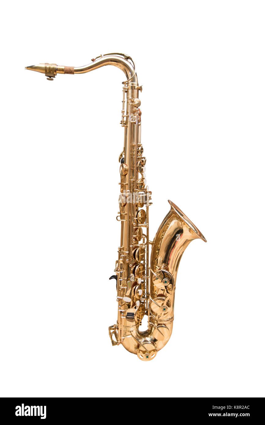 Saxophone ténor isolé sur un fond blanc. Banque D'Images