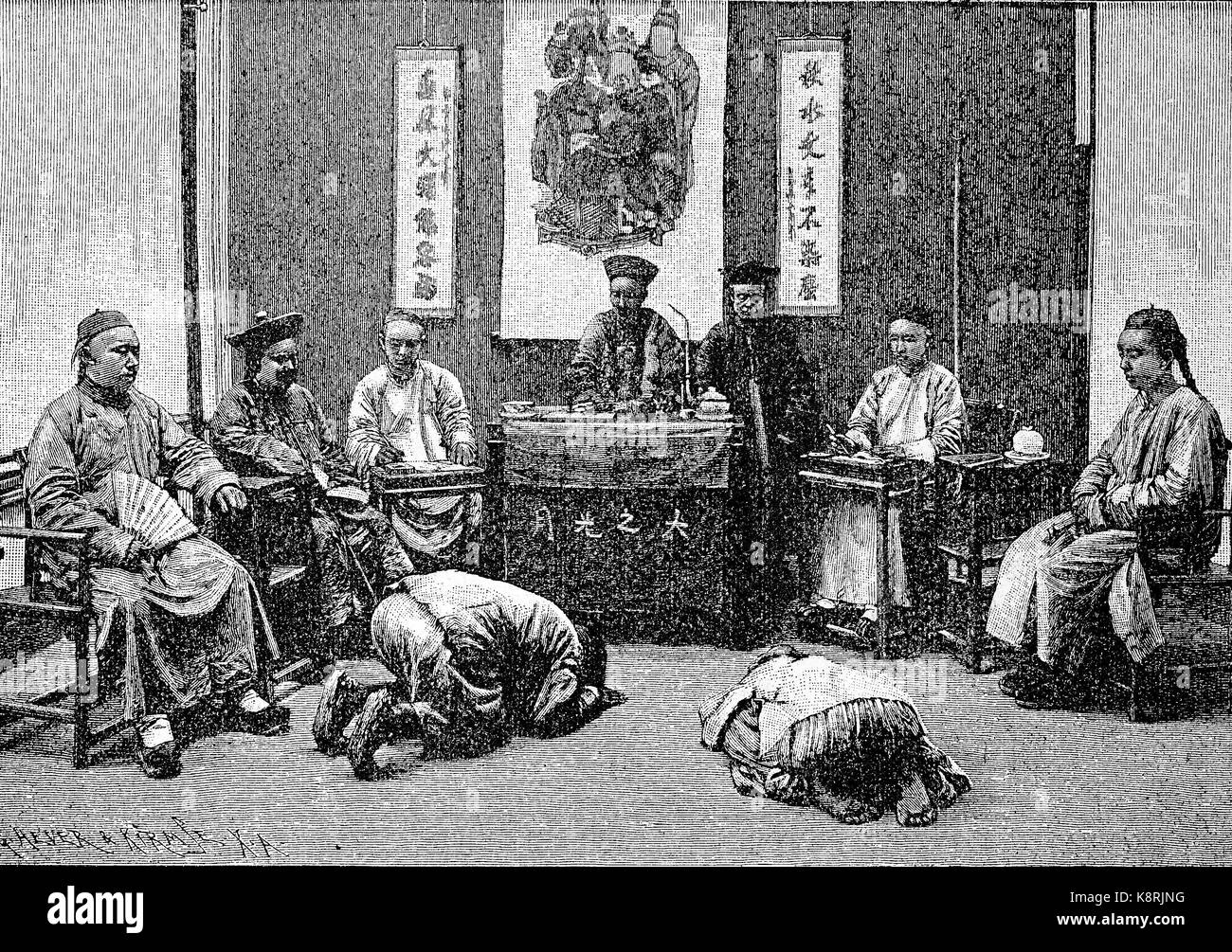 Une réunion de la cour en Chine, une session des Gerichts en Chine, 1850, l'amélioration numérique reproduction d'une gravure sur bois, publié dans le 19e siècle Banque D'Images