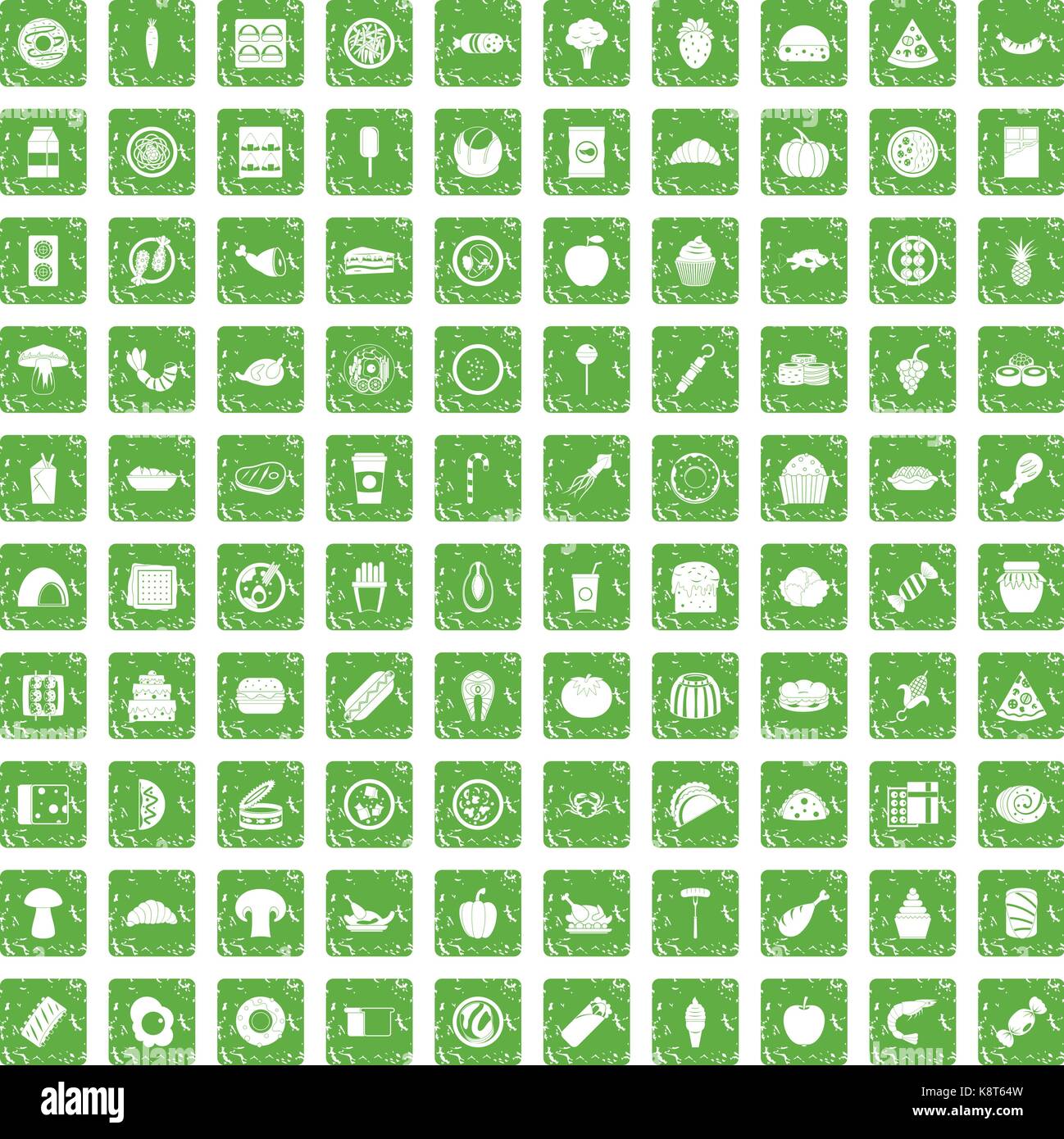 100 icons set repas grunge green Illustration de Vecteur