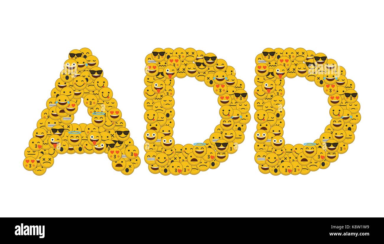 Ajouter le mot écrit en caractères emoji médias sociaux smiley Banque D'Images