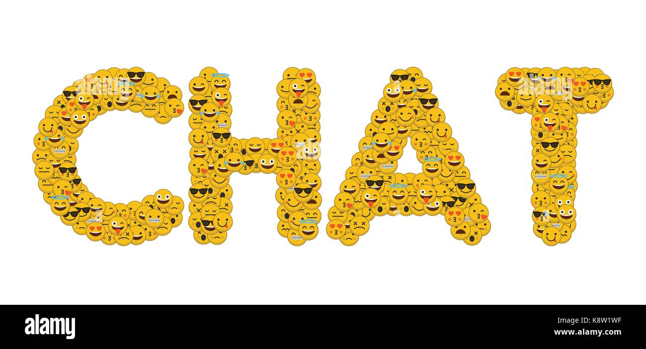 Le mot chat écrit en caractères emoji médias sociaux smiley Banque D'Images
