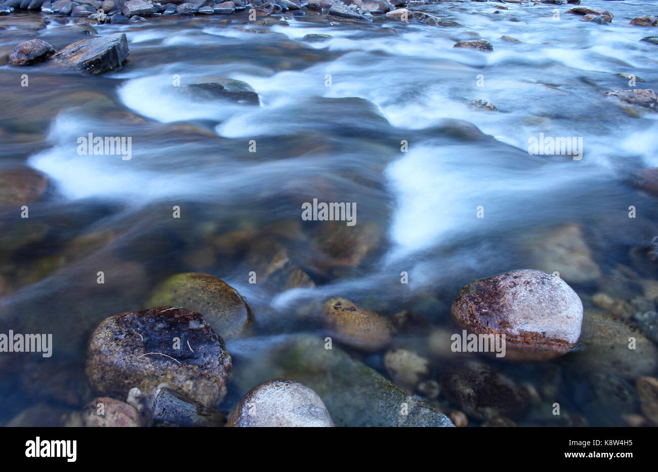 L'eau glacée qui s'écoule rapidement vers le bas la Powder River, dans le Colorado. Banque D'Images