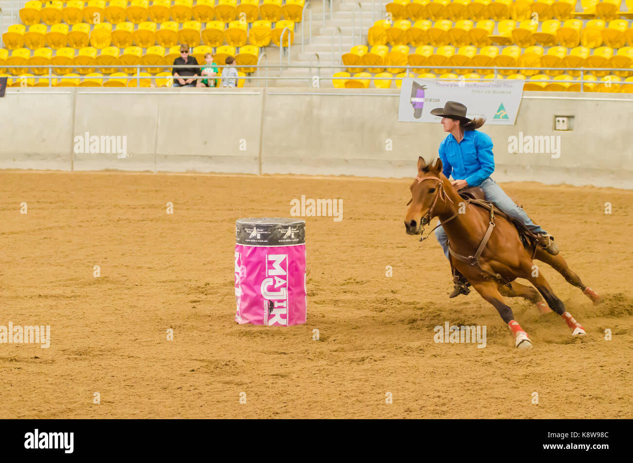 Horse Sports, Mesdames Finale nationale de course du fourreau à l'Australian Equine and Livestock Events Center (salle omnisports) AELEC,Tamworth NSW Australie,sept. Banque D'Images