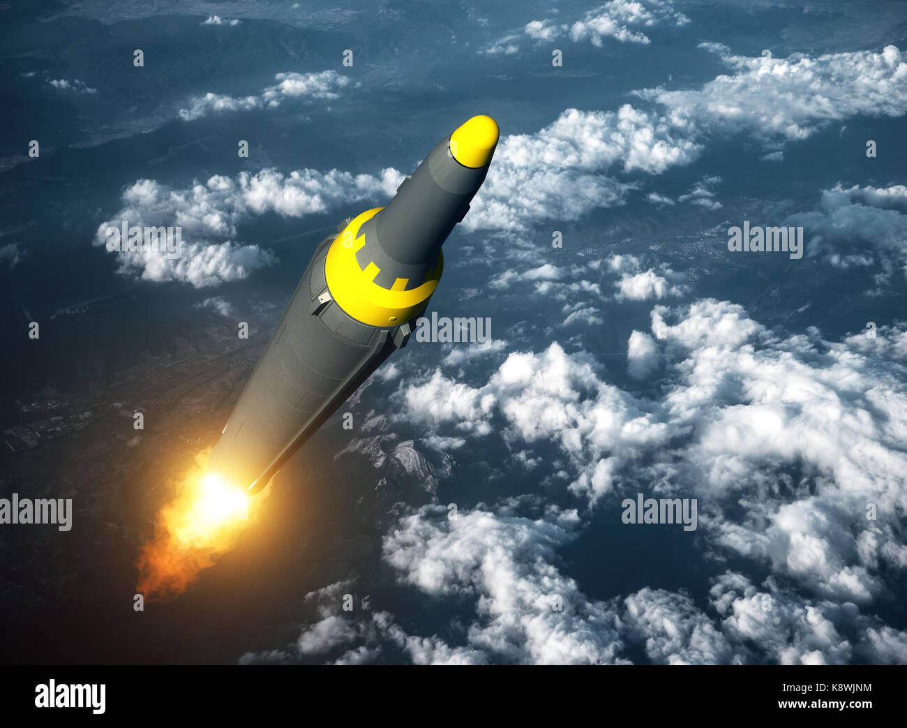 Lancement de missiles balistiques de la Corée du Nord Banque D'Images