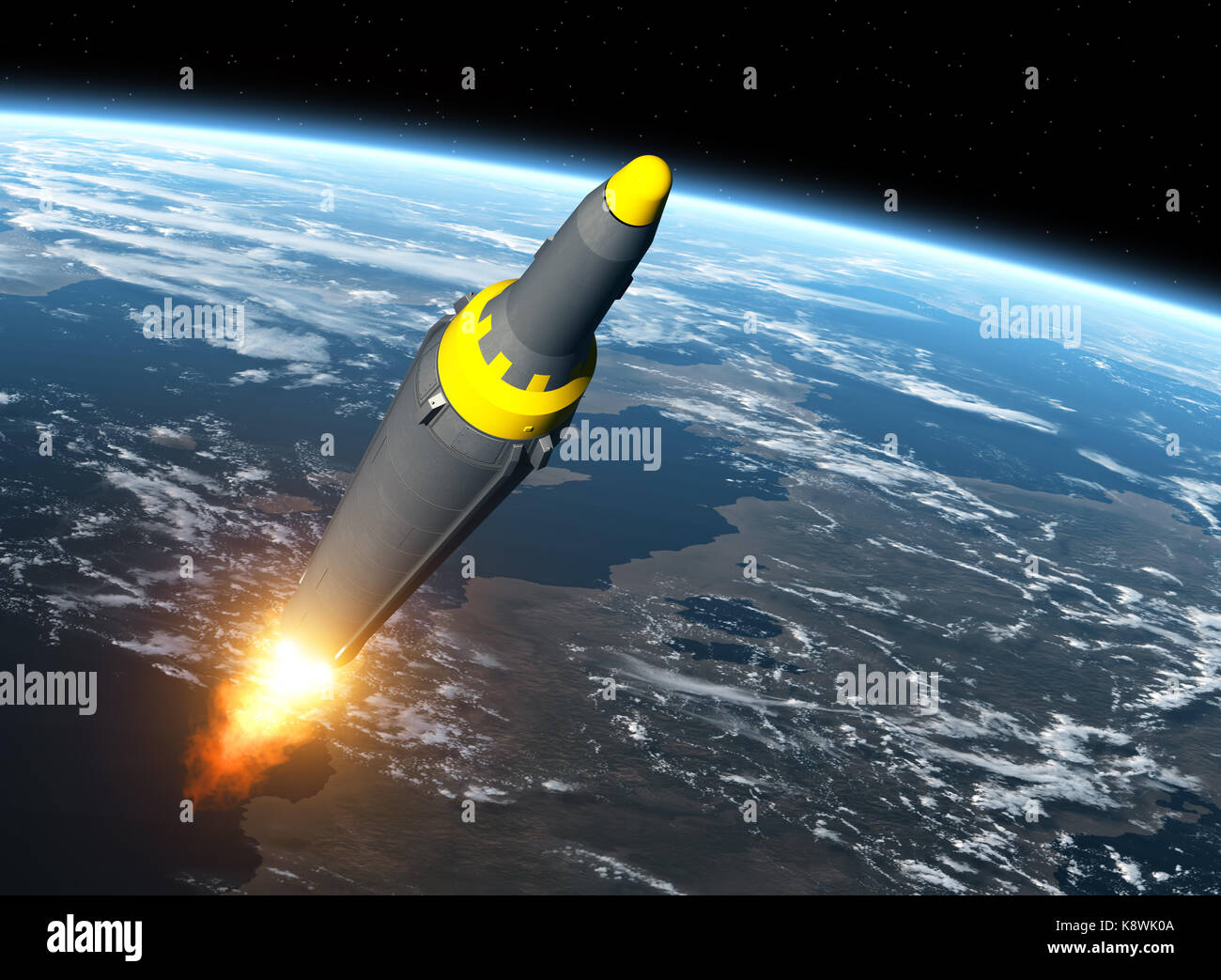Missiles balistiques de la Corée du Nord sur fond de terre Banque D'Images