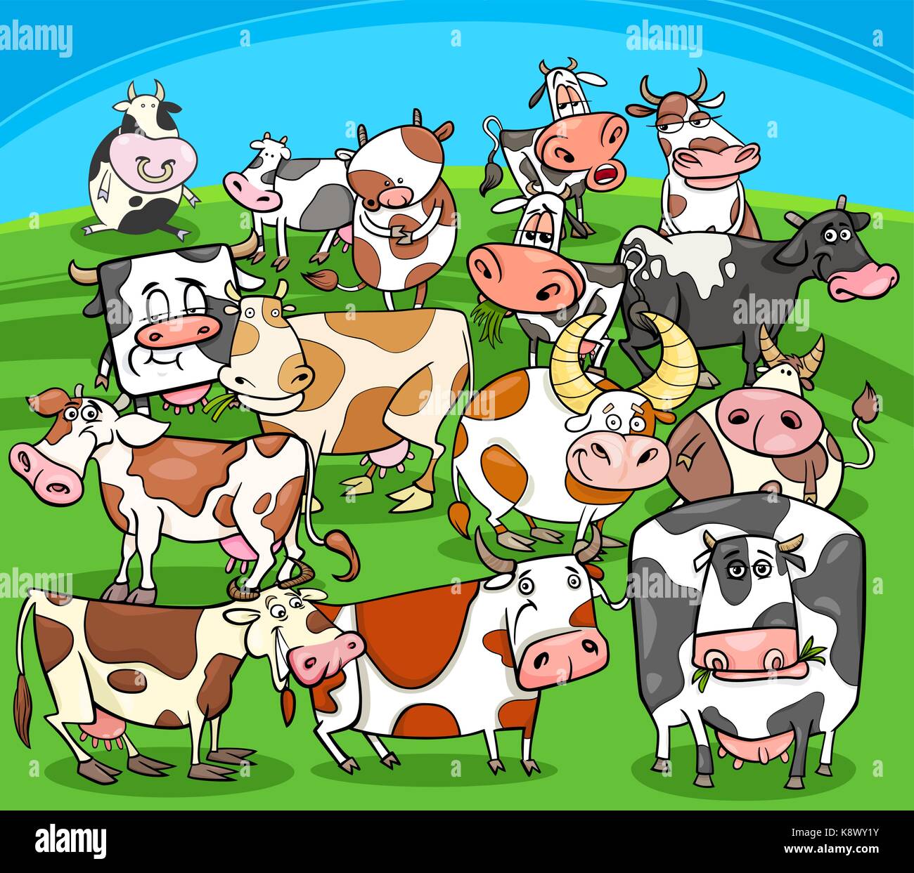 Cartoon illustration des caractères des animaux d'élevage vaches group Illustration de Vecteur