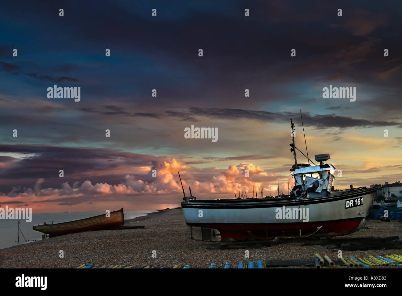 Bateaux sur Walmer Beach au Sunset n°4 Banque D'Images