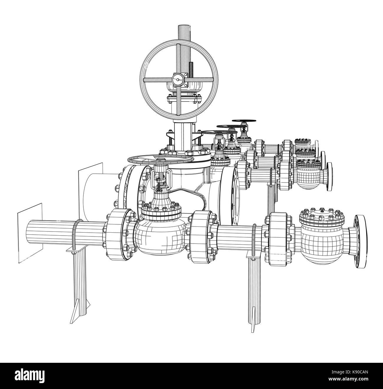 Robinetterie industrielle en fil de fer Illustration de Vecteur