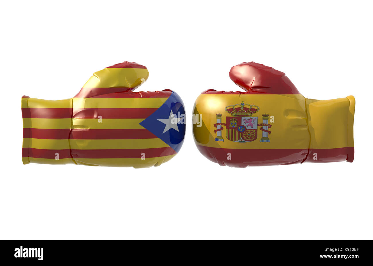 Gants de boxe avec drapeau de Catalogne et d'Espagne, illustration 3d isolée Banque D'Images