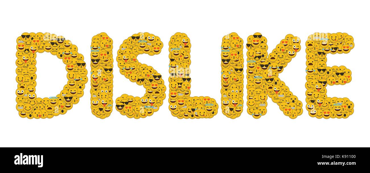 N'aiment pas le mot écrit en caractères emoji médias sociaux smiley Banque D'Images