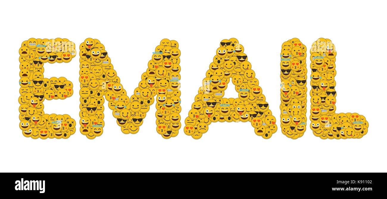 Le mot courriel écrit en caractères emoji médias sociaux smiley Banque D'Images