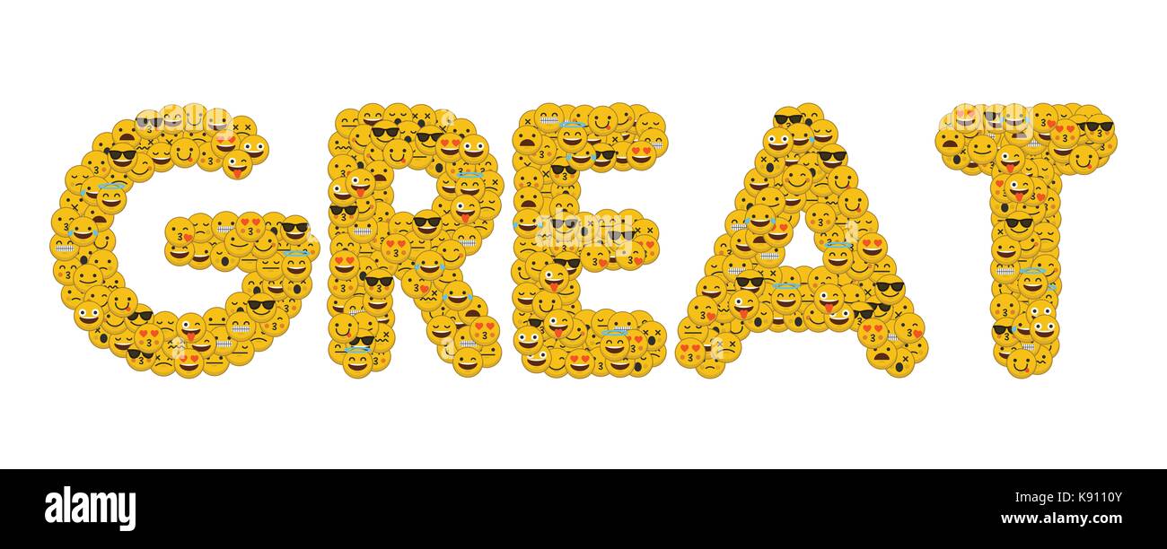 Le mot grand écrit en caractères emoji médias sociaux smiley Banque D'Images